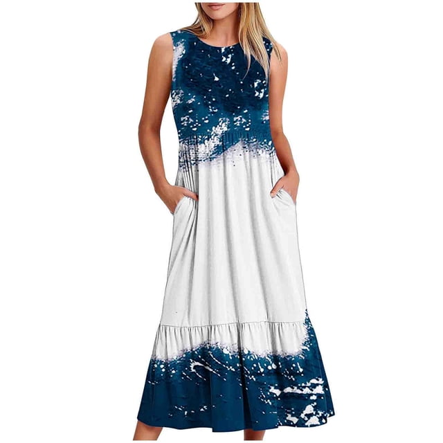 Mefallenssiah Robe Imprimée Sans Manches à Col Rond pour Femme
