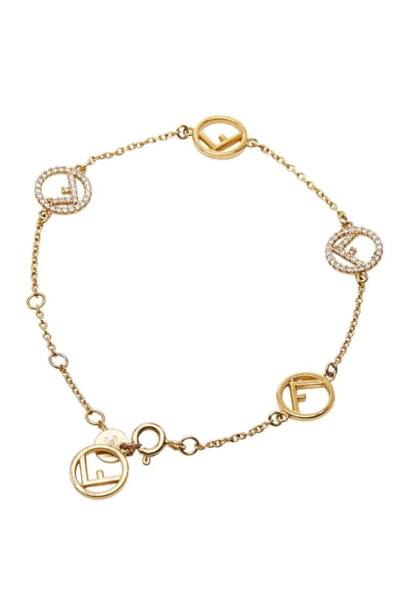 Pre-Owned Fendi F Is Bracelet Gold Plated Rhinestones Women's FENDI (Good)