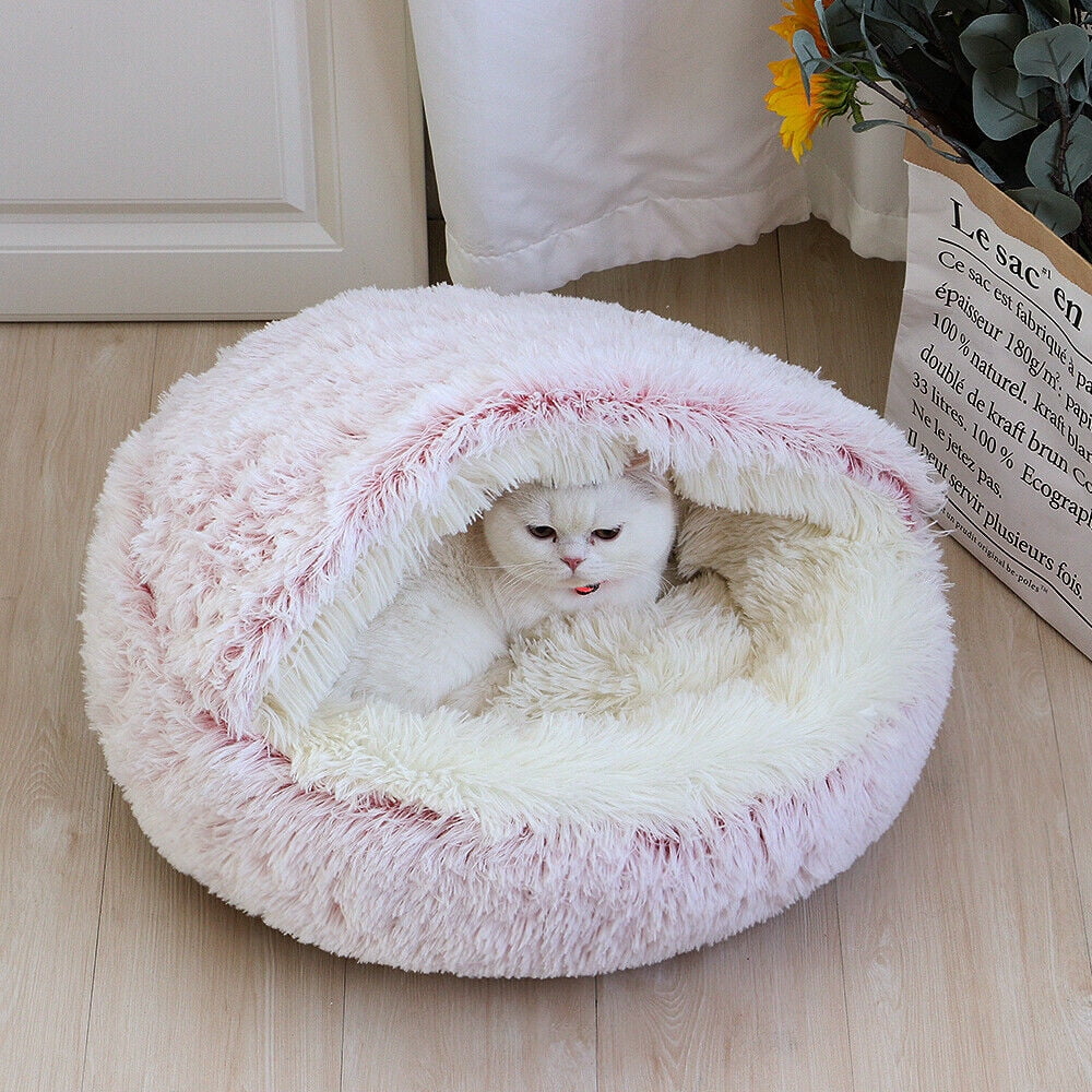 Pet Artist Dog Cave Bed Round Plush Cuddler Warm Cushion Igloo House Crate Cat Calming Bed