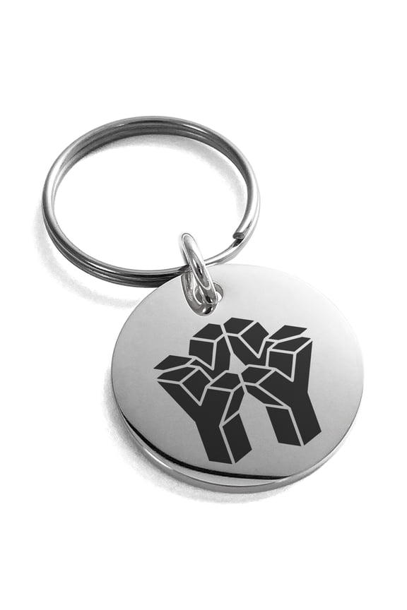 Stainless Steel Letter Y Initial 3D Cube Box Monogram Engraved Small Medallion Circle Charm Keychain Keyring