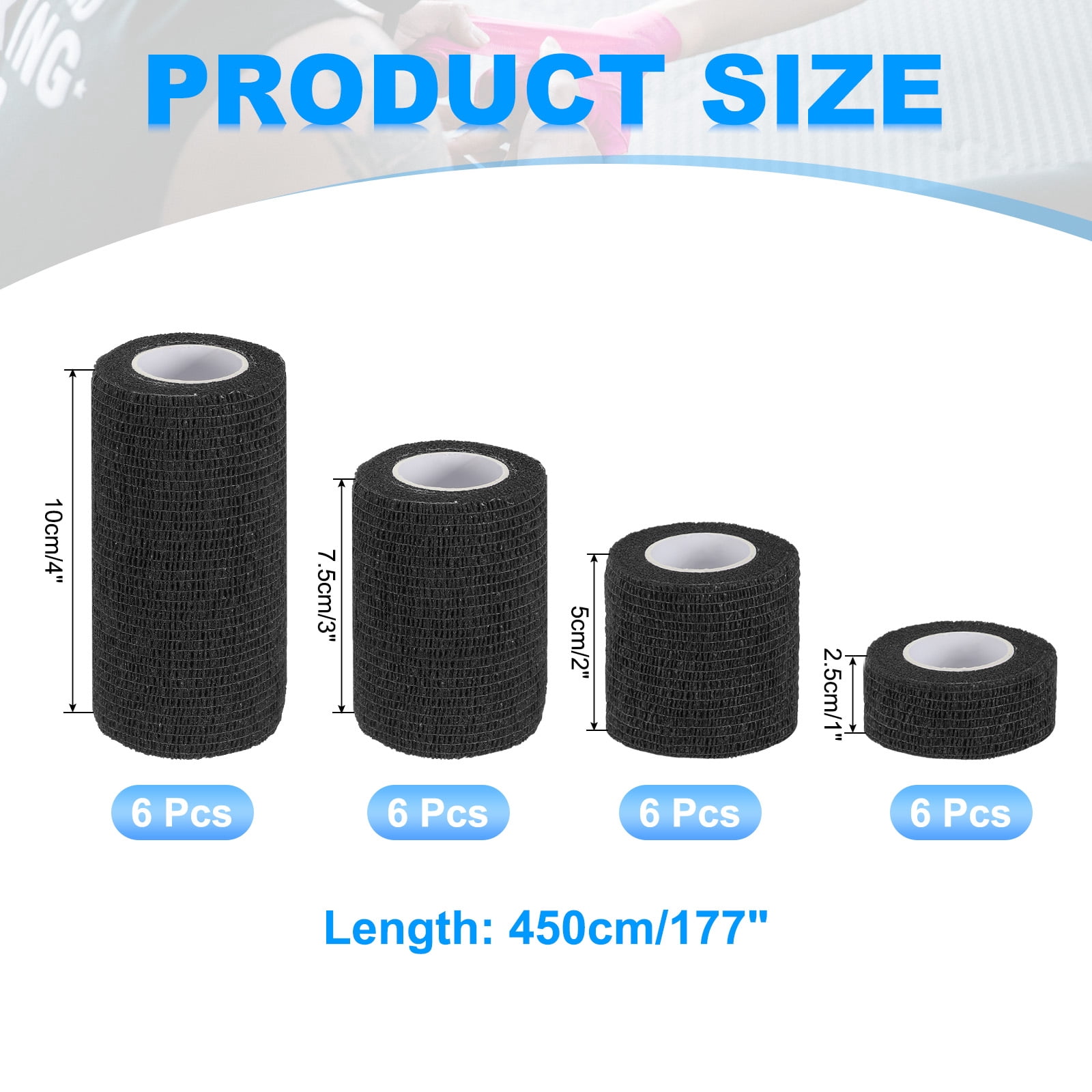 Uxcell Self Adhesive Bandage Wraps, Yard Elastic Self Breathable Self Adherent Wrap Tape for Stretch Athletic Sports Black