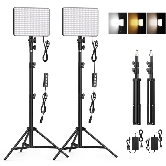 30W Upgraded Photography Lighting Kit, Anautin 2-Pack LED Video Lighting for Video Recording, 3700Lux Studio Lights with Tripod Stand for Photography