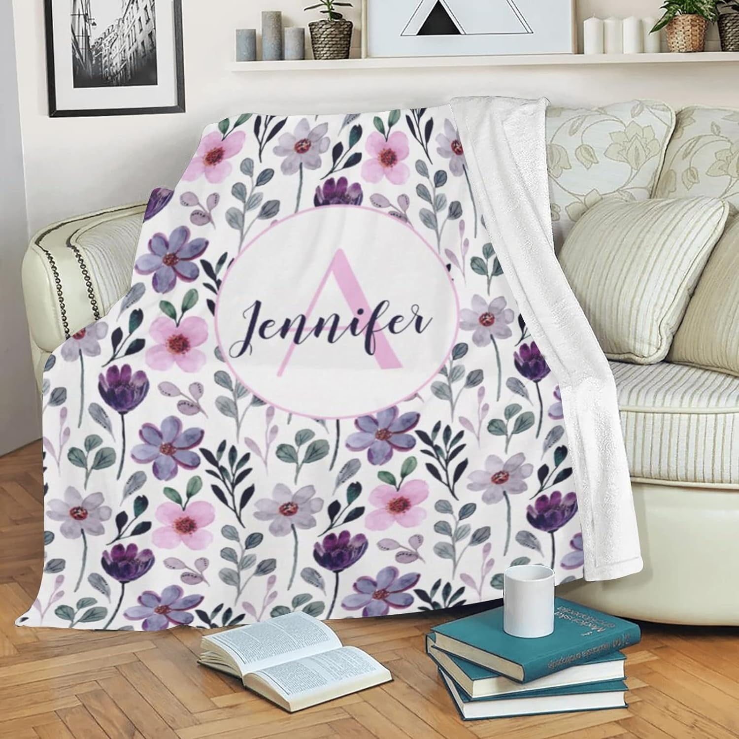 Custom Blankets with Name for Girls Personalized Baby Name Blankets Customized Swaddle Bed Blankets with Baby Name Flower Personalized Flower Blankets for Toddler Soft and Warm 30x40inch