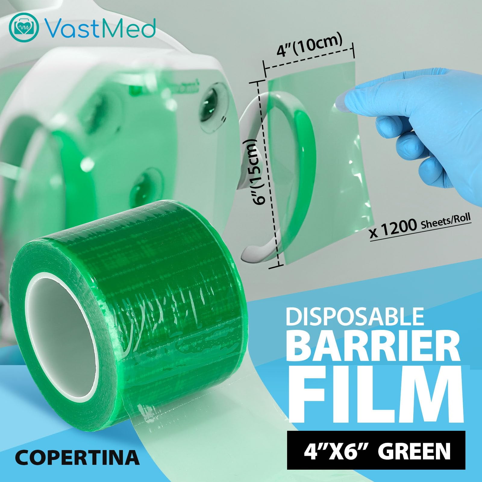 Dental Barrier Film Roll, 4 x 6 in, 1200 Sheets – Green