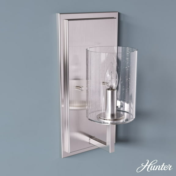 Hunter - Kerrison 1-light Brushed Nickel, Small Sconce Light, Dimmable, Modern Style, for Bedrooms, Dining, Living Rooms - 19545