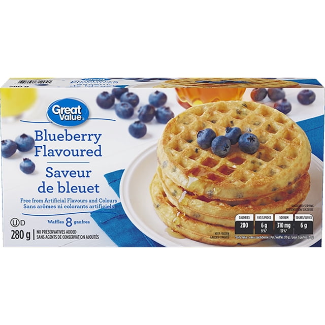 Great Value Blueberry Waffles, 280g, 8 Waffles, 280g