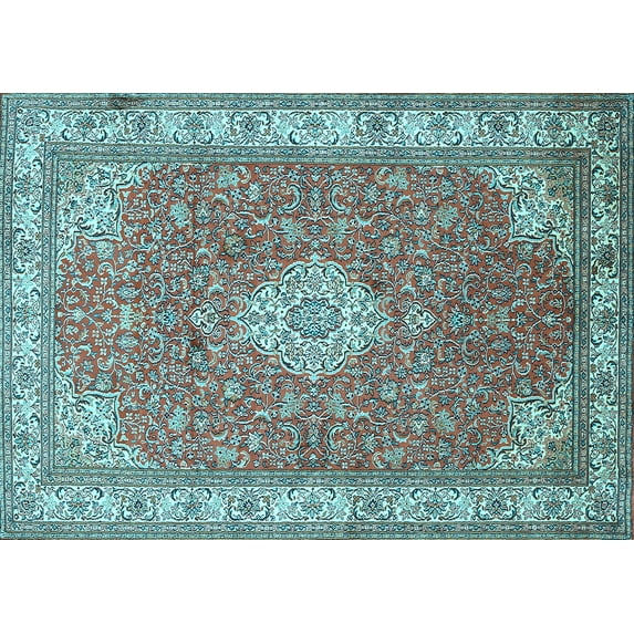 Ahgly Company Indoor Rectangle Medallion Light Blue Traditional Area Rugs, 7' x 10'