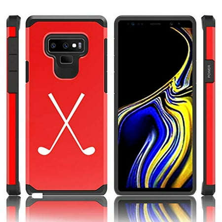 - Shockproof Impact Hard Soft Case Cover for Samsung Galaxy (Note 9) Crossed Golf Clubs (Red)