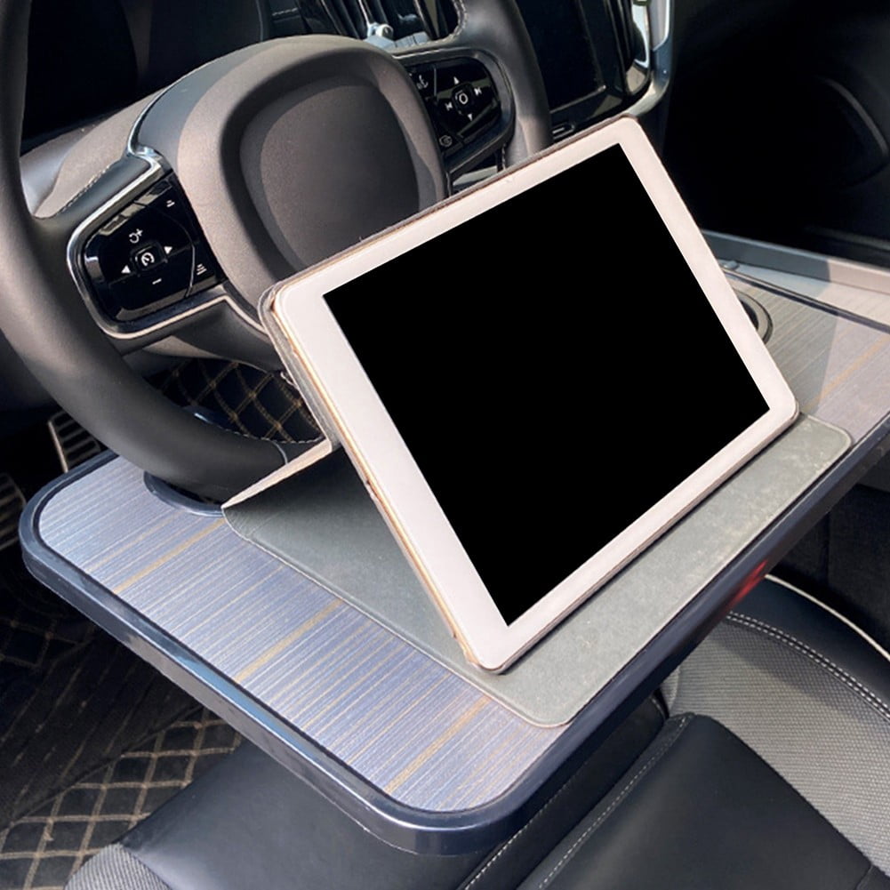Car Steering Wheel Tray Drink Holder Faux Wood Grain Steer Wheel Laptop Desk