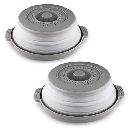 2Pcs Collapsible Microwave Cover with Plate Tray Set,Gray,10.6 Inch Lid,BPA Free,Microwave Splatter Guard
