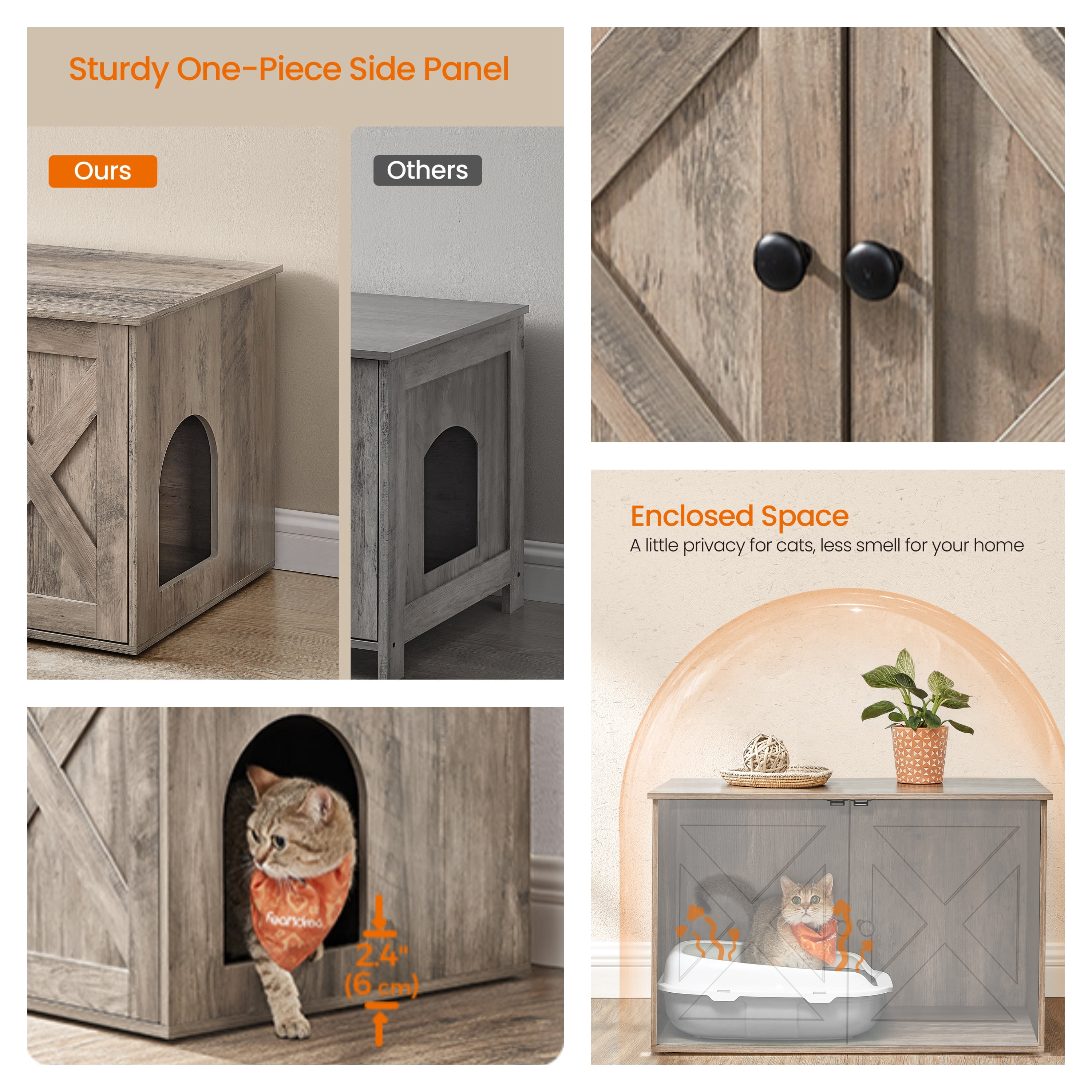 LEDREM Cat Litter Box Furniture Enclosure,Multi-Functional Hidden Washroom with Removable Divider for Indoor,M, Heather Greige