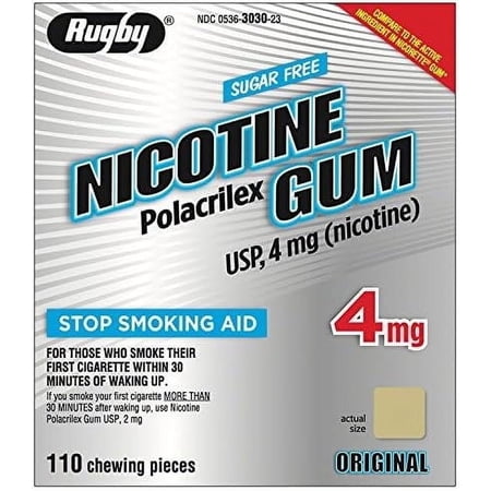 Rugby Nicotine Gum, 4 mg, Sugar Free, 110 Count Pack of 3, Stop Smoking Aid