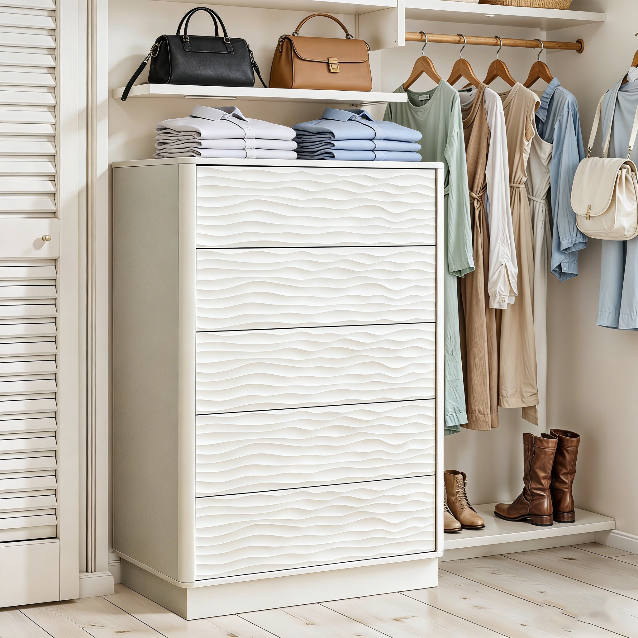 Dresser for Bedroom, 43" Tall 5 Drawer Dresser, Chest of Drawer, Modern Storage Cabinet for Kids and Adults, White
