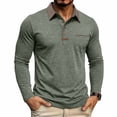 thumbnail image 2 of Zivyakyron Office Mens Polos Button Business Long Sleeve Fall Colorblock Collared Casual Loose Shirt Green L, 2 of 8