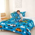 thumbnail image 4 of Castle Fairy Playful Race Car Queen Comforter Set 3pcs for Kids, Checkered Flag Bedding Comforter Set for Modern Room, Bright Blue, 4 of 6