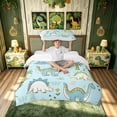 thumbnail image 2 of meiyoeat Cartoon Dino Twin Duvet Cover for Kids, Tropical Spinosaurus Wildlife Twin Bedding, Sky Blue, Reversible, 2pcs, 1 Duvet Cover and 1 Pillowcase, 2 of 6