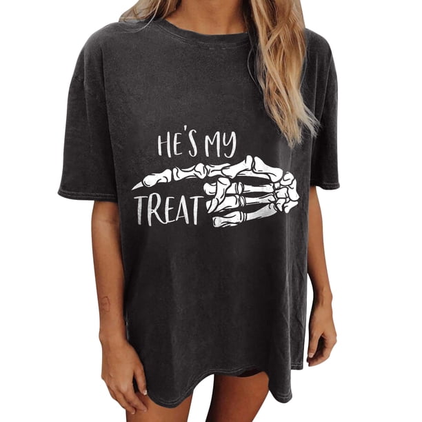 Camiseta de manga corta suelta con estampado de manga caída de Halloween para hombres y mujeres Pompotops hfajkhk140177