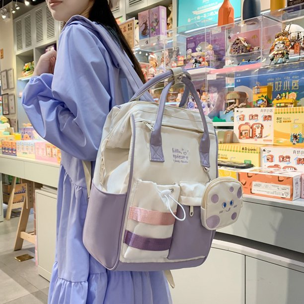 Mochila Mujer Mochila de mujer Moda Mochilas escolares Múltiples bolsillos Nylon para vacaciones (Púrpura)
