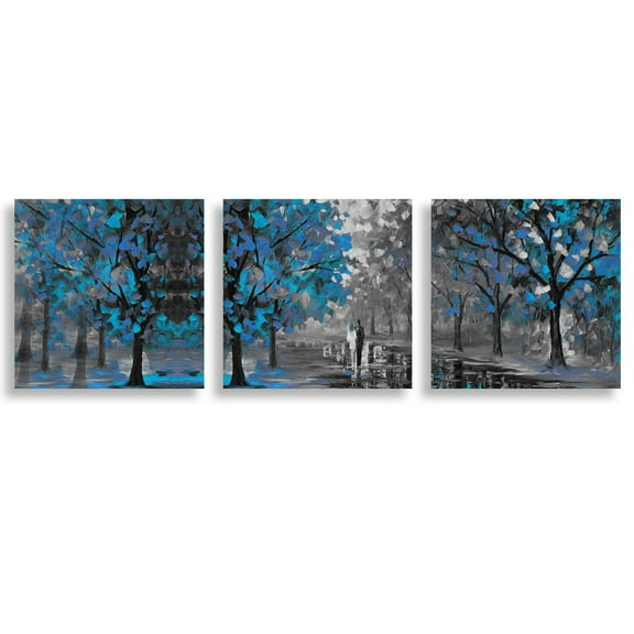 wall26 3 Panel Canvas Wall Art Abstract Blue Forest Pictures Home Wall Decorations for Bedroom Living Room Paintings Canvas Prints Framed - 24" 24" x3 Panels