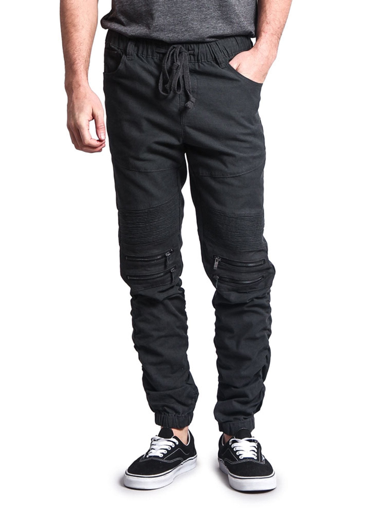 mens black twill joggers