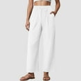 thumbnail image 2 of vigerkar Women's Casual Pants Drawstring Elastic Waist Pants Flowy Wide Leg Beach Trousers with Pockets White, 3XL, 2 of 9