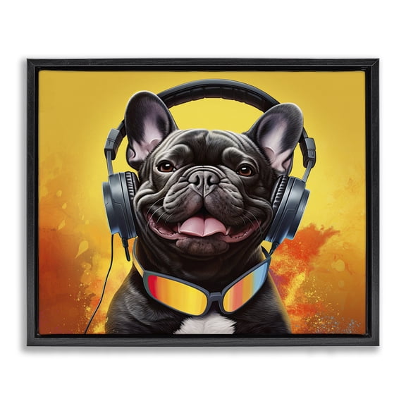 Stupell Industries Contemporary Modern Dog with Headphones Black Floating Frame Canvas Art, 21 x 17, by Jim Baldwin