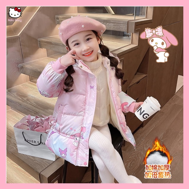 Abrigo de peluche de invierno con capucha de Anime Kuromi Melody Sanrioed, estilo coreano, princesa para niñas y niños, ropa Kawaii, prendas de vestir cálidas para bebés