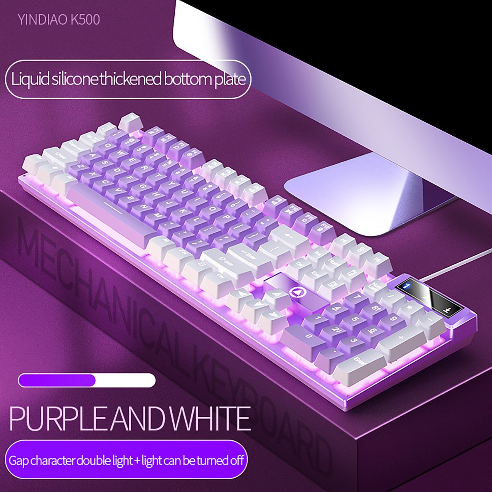 Gaming Keyboard USB Wired, Floating Ergonomic Mechanical Feeling Keyboard, Ultra-Slim LED Backlit for Desktop Computer