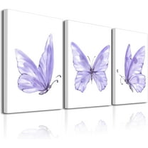 Butterfly Wall Art Prints Decor - Set of 3 purple room decor Poster with Framed Colorful Butterfly Wall Art Canvas Poster for Girls Bedroom Nursery Home Decor Gift (Purple)
