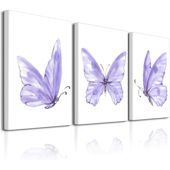 Butterfly Wall Art Prints Decor - Set of 3 purple room decor Poster with Framed Colorful Butterfly Wall Art Canvas Poster for Girls Bedroom Nursery Home Decor Gift (Purple)