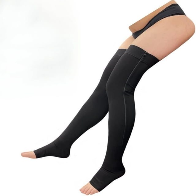 CUITING 2 Paires Bas de Compression à Bout Ouvert Fermeture Éclair 20-30 Mmhg Bas de Compression à Fermeture Éclair pour Femmes Hommes
