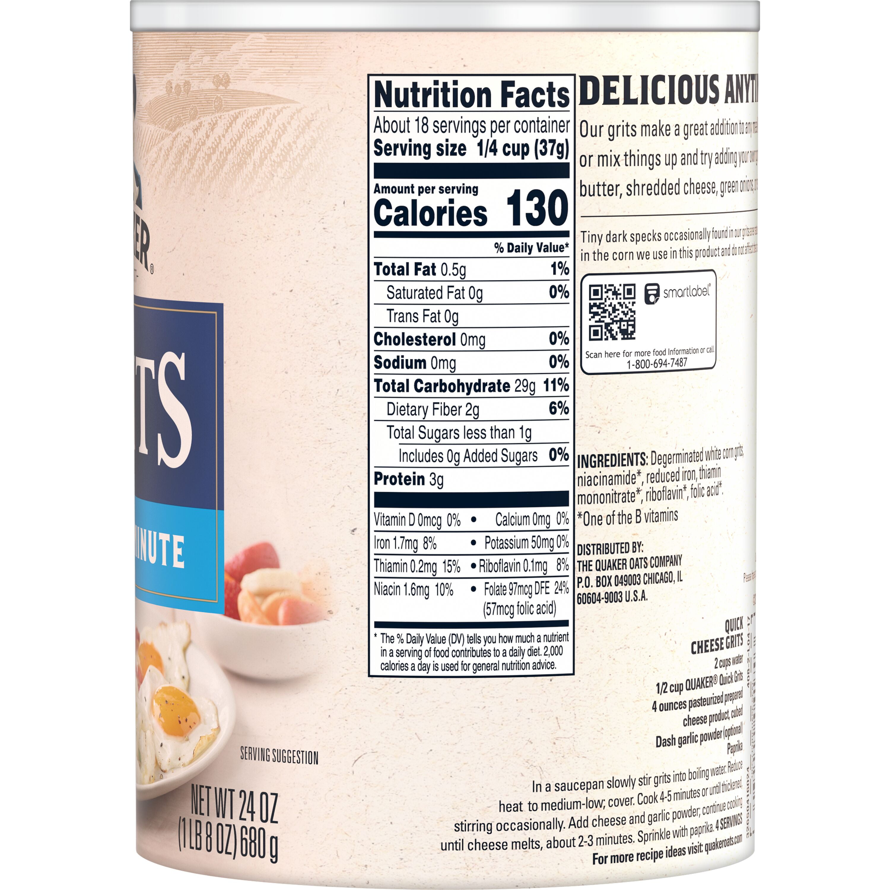 (12 pack) Quaker Original Quick 5-Minute Grits, Shelf-Stable, 24 Oz Canister