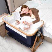 Baby Bassinet Bedside Sleeper,3 in 1 Baby Bassinet,Breathable Mesh Rocking Bassinets with Comfy Mattress and Wheels,6 Height Adjustable Easy Assemble & Folding Portable Baby Cradle