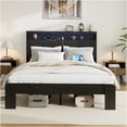 thumbnail image 3 of JERFIT King Size Bed Frame with Storage Headboard, USB Charging Station, LED Lights Under Bed Storage Space, Wood Platform Bed, Noise Free, Easy Assembly, No Box Spring Needed, Dark Black, 3 of 6