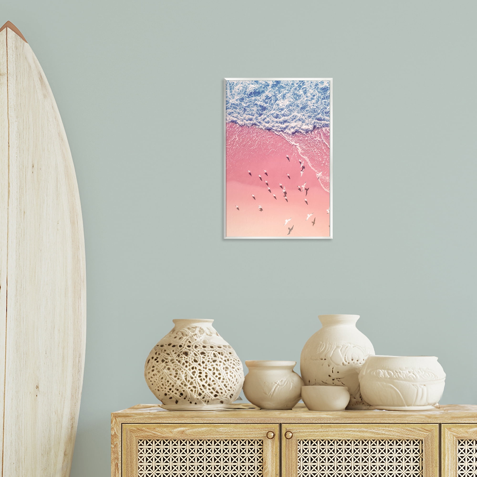 Stupell Industries Aerial Seagulls Pink Beach Landscape & Nature Photography Unframed Art Print Wall Art, 13 x 19