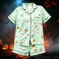 thumbnail image 2 of WhouRiu Girls Halloween Graphic Pajamas Flat Collar Short Sleeve Button Up Shirts And Shorts Pajama Set 2 Piece Kids Cozy Cute Sleepwear,2-3 Years, 2 of 4