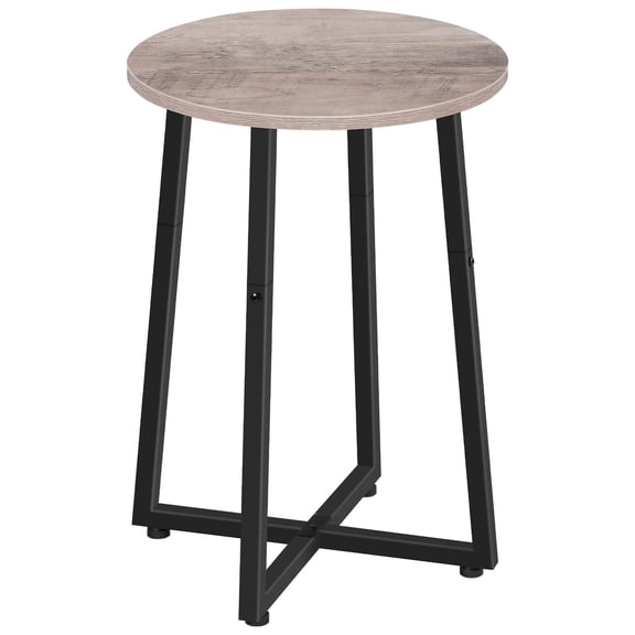 Greige Black Round End Table With Crossed Metal Legs, 15.7 Diameter x
