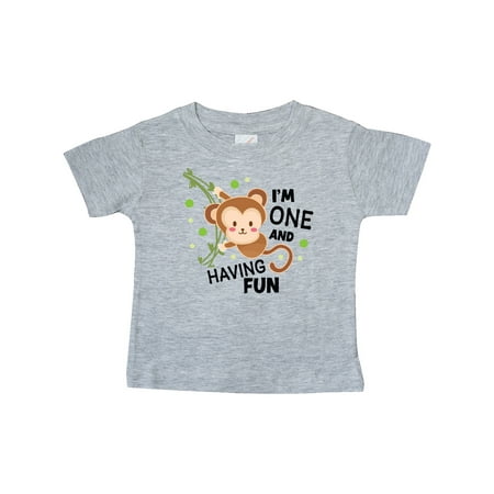 

Inktastic I m One and Having Fun with Monkey Gift Baby Boy or Baby Girl T-Shirt