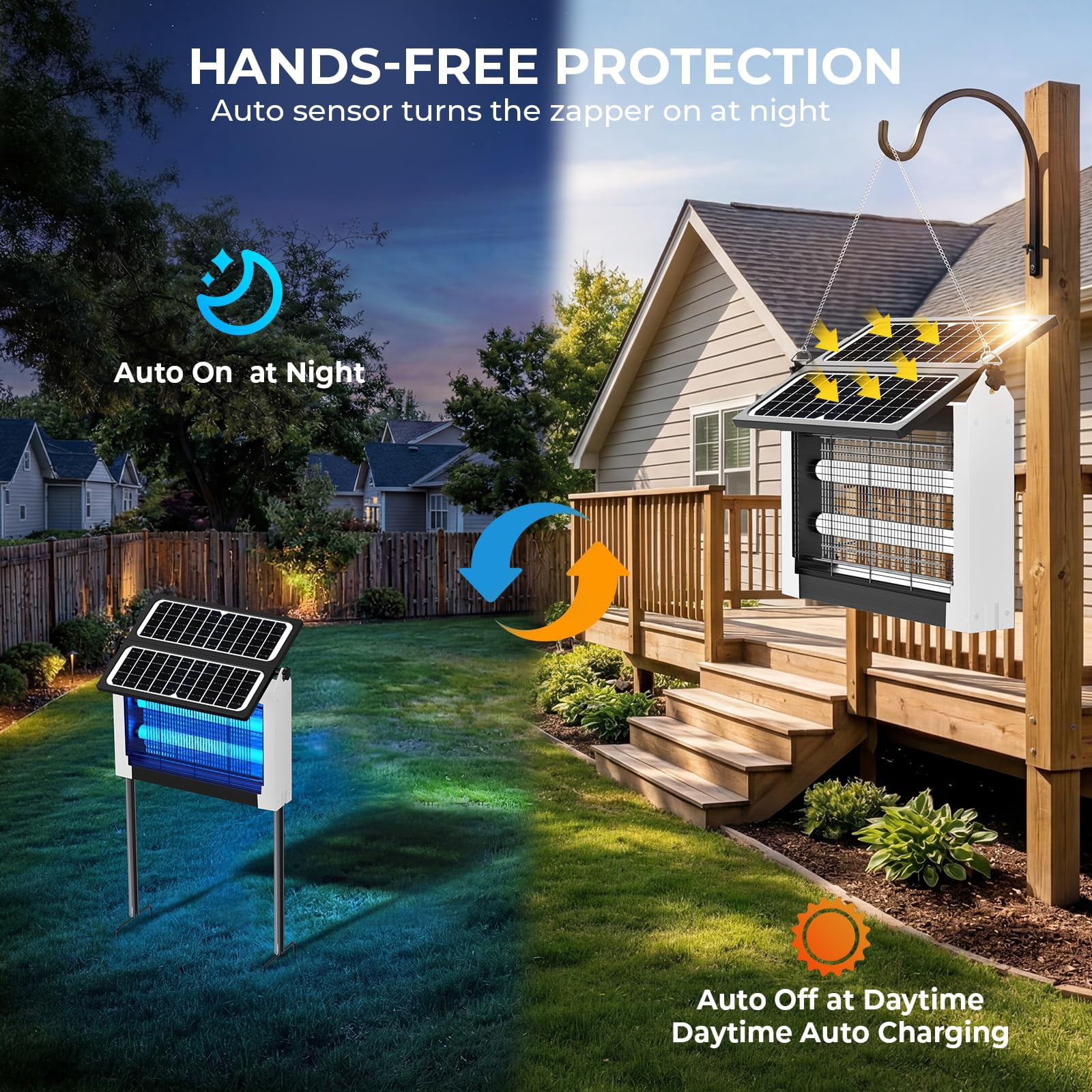 Upgraded Solar Zapper Outdoor With Dual Panels  4500v Cordless Rechargeable Fly Insect Killer Waterproof Electric Mosquitoes For Patio Garden Backyard Rv Camping Pond