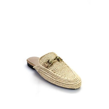 

Pre-owned|Moussy Womens Straw Buckled Mules Beige Size 5