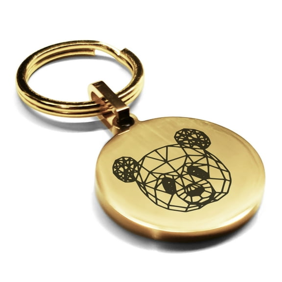 Stainless Steel Geometric Polygon Panda Animal Round Medallion Keychain Circle Ring