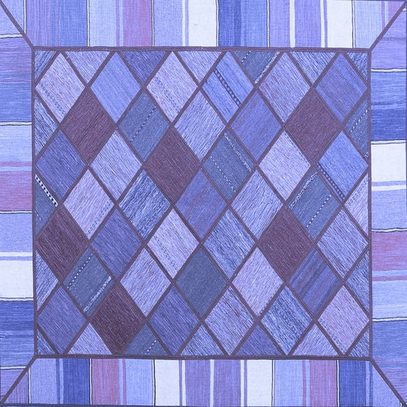 Ahgly Company Indoor Square Southwestern Blue Country Area Rugs, 5' Square