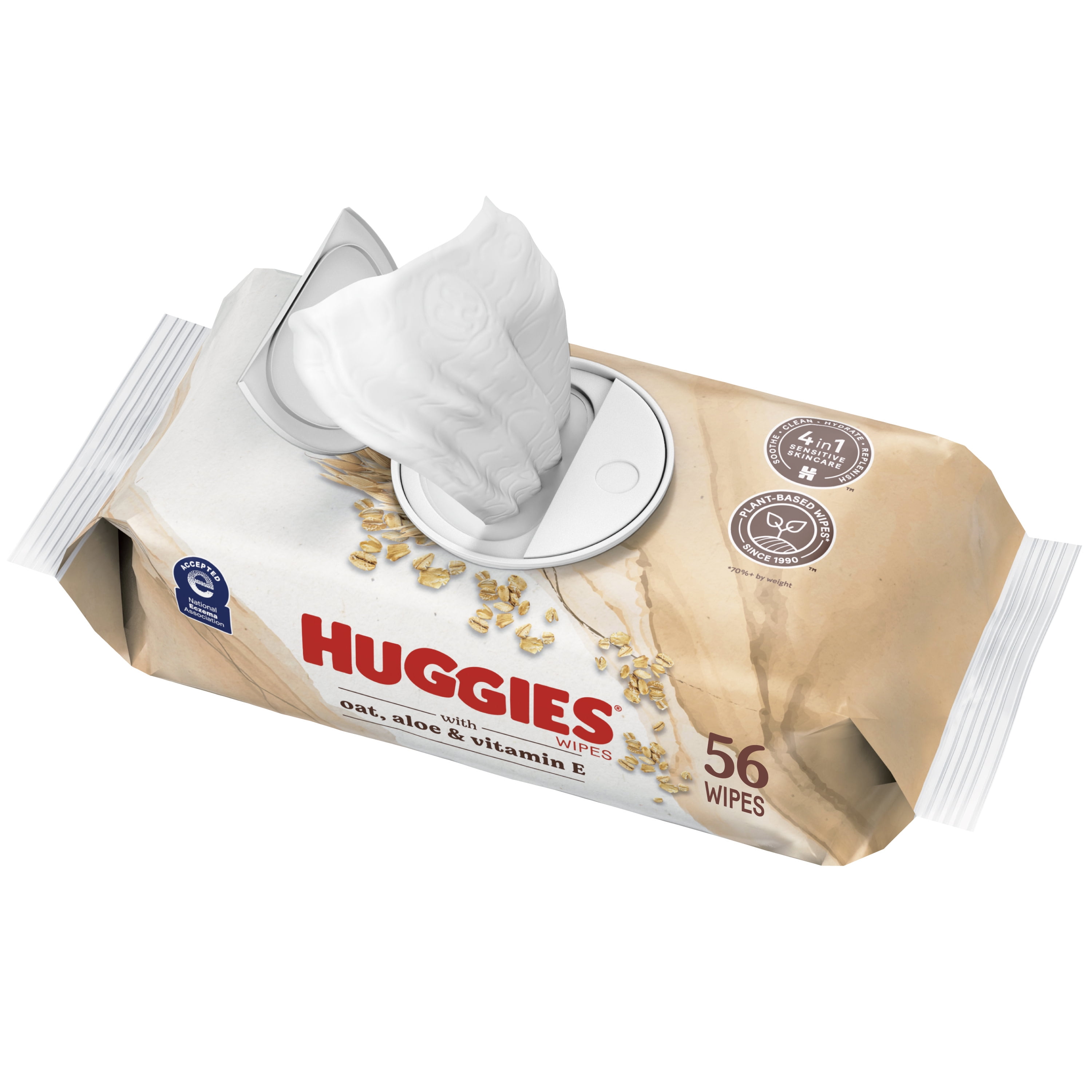 Huggies Wipes with Oat, Aloe & Vitamin E, Unscented, 1 Push Button Pack (56 Wipes Total)