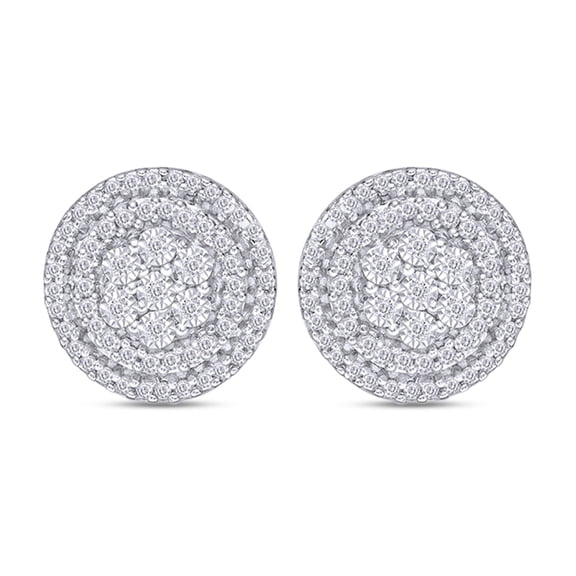 AFFY 1/4 Carat Round Cut White Natural Diamond Double Frame Stud Earrings In 14K Gold Over Sterling Silver (0.25 Cttw, I2-I3 Clarity)