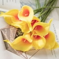 thumbnail image 4 of Calla Lily Artificial Flowers Bouquet for Wedding Bride Shower Home Decoration Faux CallaLily -10Pcs Orange heart -Orange heart, 4 of 5
