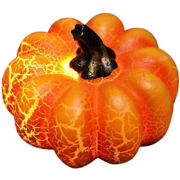 Lámpara de calabaza de resina para Halloween, linterna LED de calabaza para Halloween, pequeña lámpara de calabaza de simulación, lámpara LED a batería, decoración de linterna de calabaza plana (C)