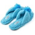 thumbnail image 4 of Cute Plush Cozy Sherpa Shearling Thong Slide Womens Flip Flops Flower Slippers (US 7-8, Blue), 4 of 6