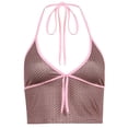 thumbnail image 2 of Block Women Color Block Halter Camisole V Neck Elastic Slim Fit Short Top Stylish Letter Printed Halter  Top  M, 2 of 8