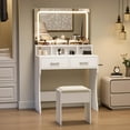 thumbnail image 6 of Juiluna Vanity Desk with LED Lights Mirror and Power Outlet, 3 Lighting Modes and Adjustable Brightness, Makeup Table Set with Storage Drawers and Chair for Women Girls Bedroom, 6 of 7