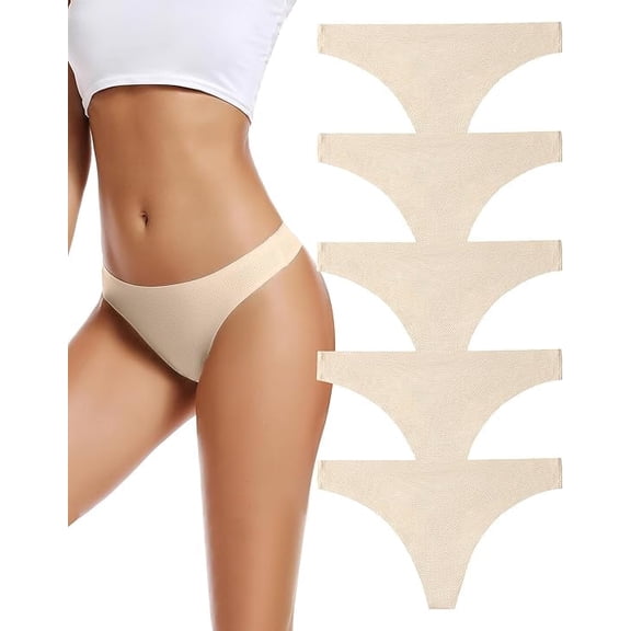 VOENXE Seamless Women Underwear Thongs,No Show Ladies Thong,Breathable Soft Panties,5-Pack